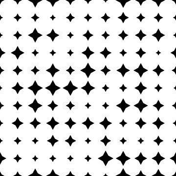 Halftone seamless abstract background with stars, rhombuses, concave squares. Infinity geometric pattern. Vector illustration.       