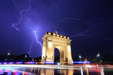 Bucharest storm lightning at the triumphal arch 