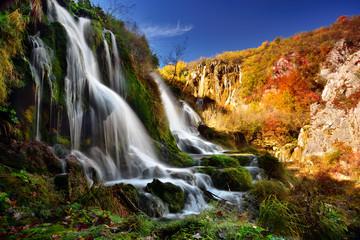 Plitvice natural park with waterfall in autumn time , Croatia 