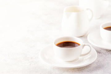 Obraz na płótnie Canvas Concept of morning coffee, coffee break on a light background.