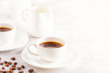 Concept of morning coffee, coffee break on a light background.