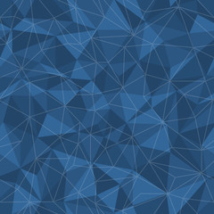 Blue geometric triangle seamless backdrop polygonal background with line net pattern.