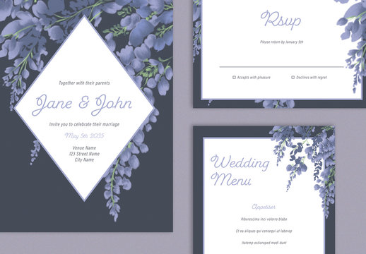 Wedding Suite Layout with Purple Floral Elements