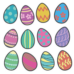 Colorfull vector collection mix of easter eggs with different patterns