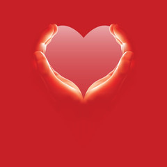 Hands holding heart shape - Love concept - Red background - Frame - 248036999
