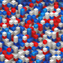 Cubes seamless background - colorful, red blue white, randomly stacked structure