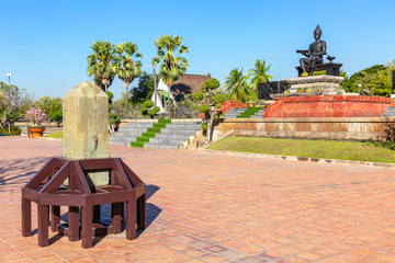 replica of Sukhothai Inscription No. 1 and King Ramkhamhaeng Monument in the Historical Park of Sukhothai, Thailand, Asia
