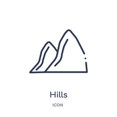 hills icon from nature outline collection. Thin line hills icon isolated on white background.