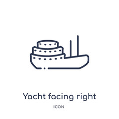 Fototapeta na wymiar yacht facing right icon from nautical outline collection. Thin line yacht facing right icon isolated on white background.