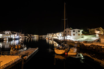 Venice of the North, Henningsvaer by night, a fishing village in Nordland county, Lofoten Islands, Norway