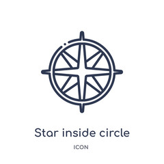 star inside circle icon from nautical outline collection. Thin line star inside circle icon isolated on white background.