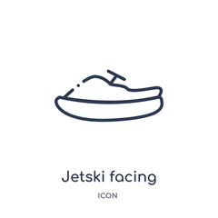 jetski facing right icon from nautical outline collection. Thin line jetski facing right icon isolated on white background.
