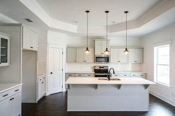 Modern new Construction White Kitchen Grey cabinets