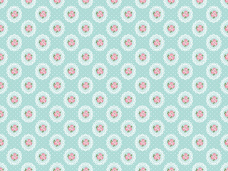 Shabby chic rose seamless pattern on polka dot background