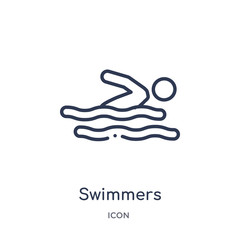 swimmers icon from olympic games outline collection. Thin line swimmers icon isolated on white background.
