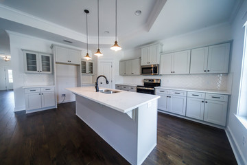 Modern new Construction White Kitchen Grey cabinets
