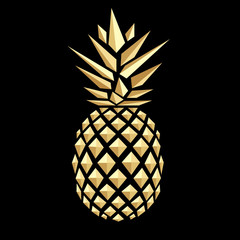 Golden pineapple. Pineapple. Pineapple close up. Pineapple in Low Poly style.