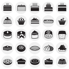 Cake icons set on circles background for graphic and web design, Modern simple vector sign. Internet concept. Trendy symbol for website design web button or mobile app