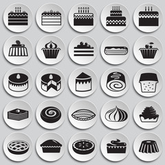 Cake icons set on plates background for graphic and web design, Modern simple vector sign. Internet concept. Trendy symbol for website design web button or mobile app