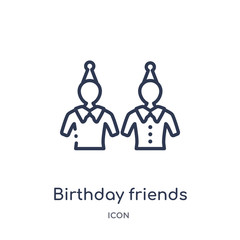 birthday friends icon from party outline collection. Thin line birthday friends icon isolated on white background.