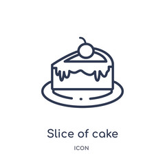 slice of cake icon from party outline collection. Thin line slice of cake icon isolated on white background.