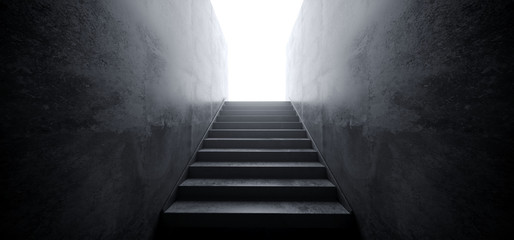 Modern Elegant Dark Empty Grunge Reflective Concrete Tunnel With Stars With White Glowing End Light Bloom 3D Rendering