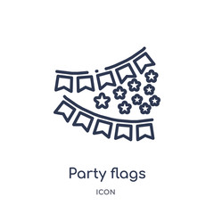 party flags icon from party outline collection. Thin line party flags icon isolated on white background.