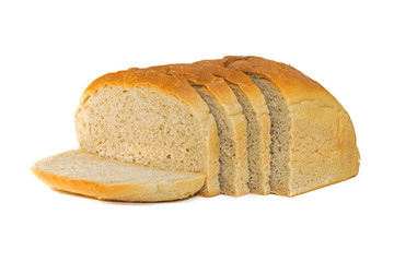 loaf of white square bread with chopped pieces - isolate on a white background