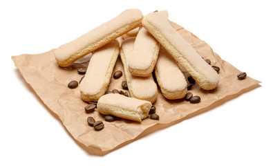 Traditional Italian Savoiardi ladyfingers Biscuits on craft paper