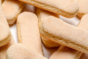 Traditional Italian Savoiardi ladyfingers Biscuits on White Background