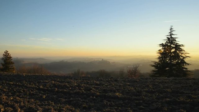 Sunset on the hills of Montferrat during winter