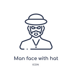 man face with hat icon from people outline collection. Thin line man face with hat icon isolated on white background.