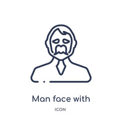 man face with moustache icon from people outline collection. Thin line man face with moustache icon isolated on white background.