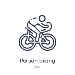Obraz premium person biking icon from people outline collection. Thin line person biking icon isolated on white background.