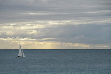 Fototapeta premium Sailing boat off the coast of Nice, France