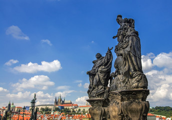 Fototapeta premium Monument on the Charles Bridge in Prague. Czech Republic.