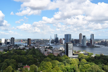 Fototapeta na wymiar Rotterdam Panorama. Rotterdam cityscape - Netherlands - architecture background. View from the tower Euromast.