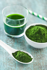 Chlorella or green barley. Detox superfood.