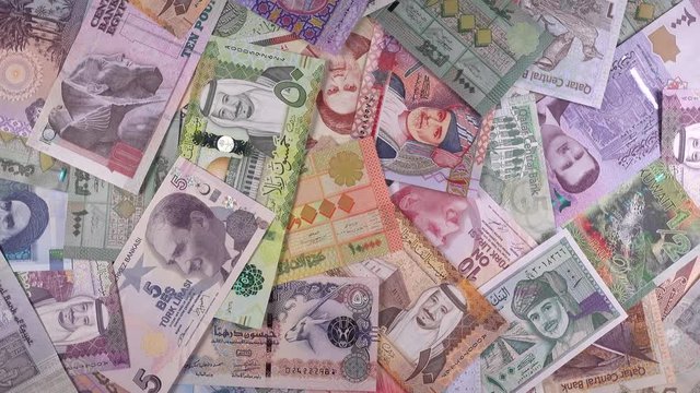 Middle East banknotes slow rotating. Money currency background. Stock video footage