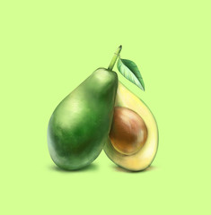 Avocado. Picture of avocado isolated on green background
