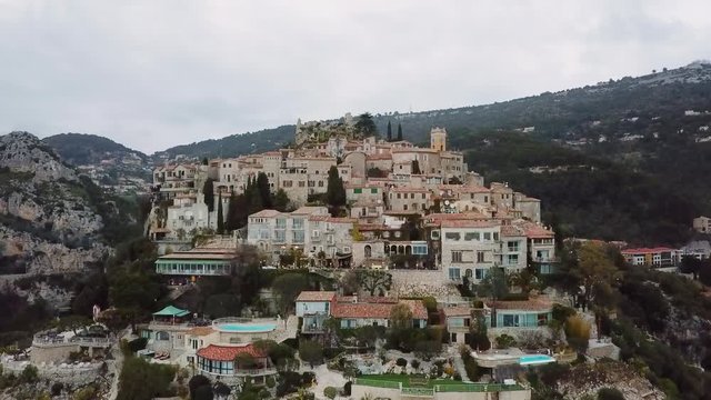 &Egrave;ze France Homes hotels on the mountain cliffs  Aerial Drone 2018