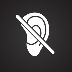 Deafness icon on black background for graphic and web design, Modern simple vector sign. Internet concept. Trendy symbol for website design web button or mobile app
