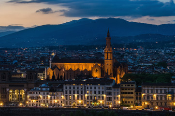 view of Basilica of Santa Maria Novella at night in Florence, Italy