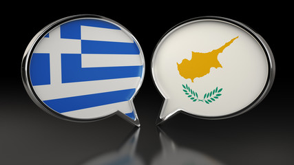 Greece and Cyprus flags with Speech Bubbles. 3D illustration