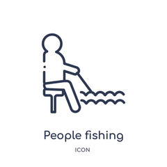 Fototapeta premium people fishing icon from recreational games outline collection. Thin line people fishing icon isolated on white background.