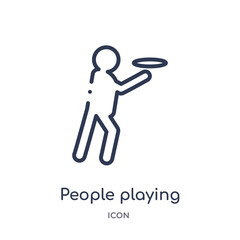 people playing frisbee icon from recreational games outline collection. Thin line people playing frisbee icon isolated on white background.