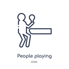 people playing table tennis icon from recreational games outline collection. Thin line people playing table tennis icon isolated on white background.