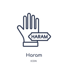 haram icon from religion outline collection. Thin line haram icon isolated on white background.