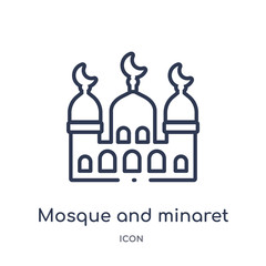 mosque and minaret icon from religion outline collection. Thin line mosque and minaret icon isolated on white background.