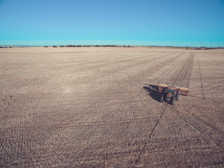 Tractor and seeder, direct sowing in the pampa, Argentina